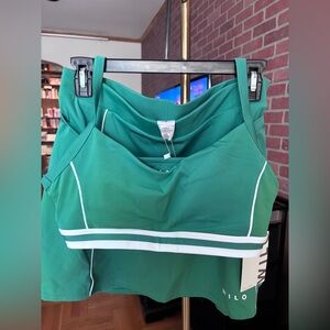 WILO Green Athletic Sports Bra & Tennis Skort Set - Size L